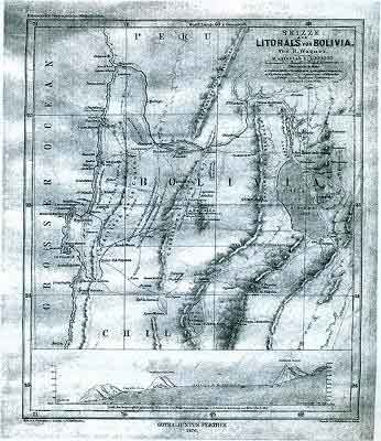 Karta frn 1876 av den bolivianska kusten