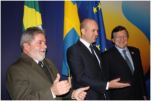 Presidenten Luiz Inácio da Silva, premiärminister Fredrik Reinfeldt, EU;s president José Manuel Barroso